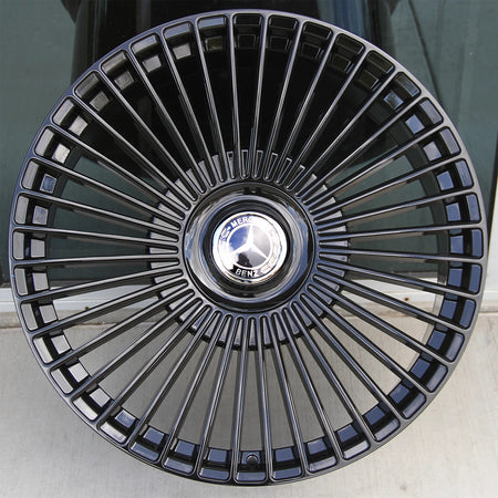 Gloss black 22-inch OE Style Wheels with multiple spokes for Mercedes CLS, S, GLE, GLS models, showcasing sleek automotive rims.
