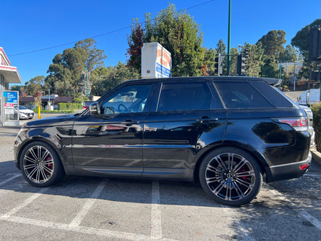 22-inch black clear automotive wheels by OE Style Wheels for Range Rover Defender, Discovery, LR3, LR4, HSE, Sport, SVR, and Autobiography models