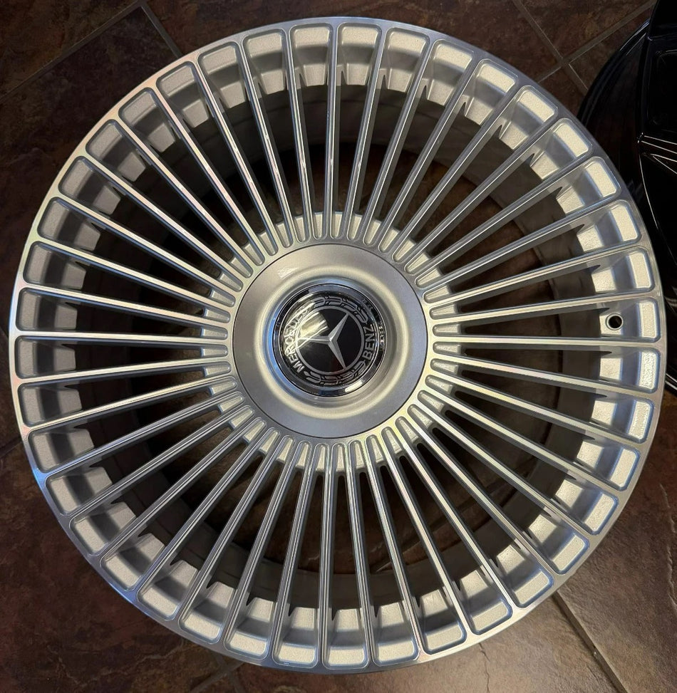 22-inch silver OE Style Wheels with multiple spokes for Mercedes CLS, S, GLE, and GLS vehicles.