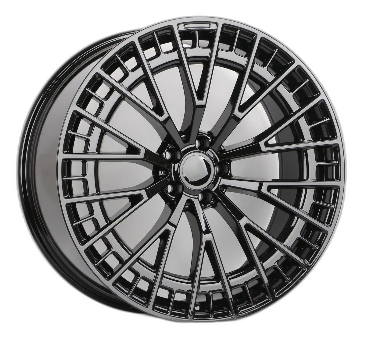 22-inch black mesh spoke wheels by OE Style Wheels for Mercedes CLS, S, GLE, GLS, AMG models, featuring glossy finish.