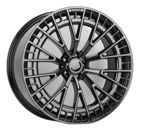 22-inch black mesh spoke wheels by OE Style Wheels for Mercedes CLS, S, GLE, GLS, AMG models, featuring glossy finish.