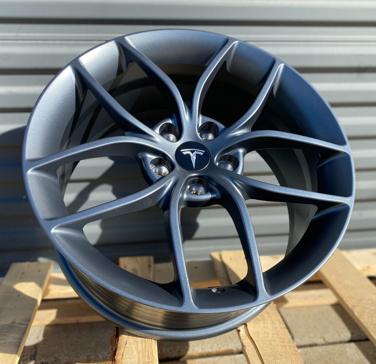 18-inch gunmetal OE Style Wheels with flow forming construction for Tesla Model 3 AWD, RWD, and Long Range Performance vehicles.