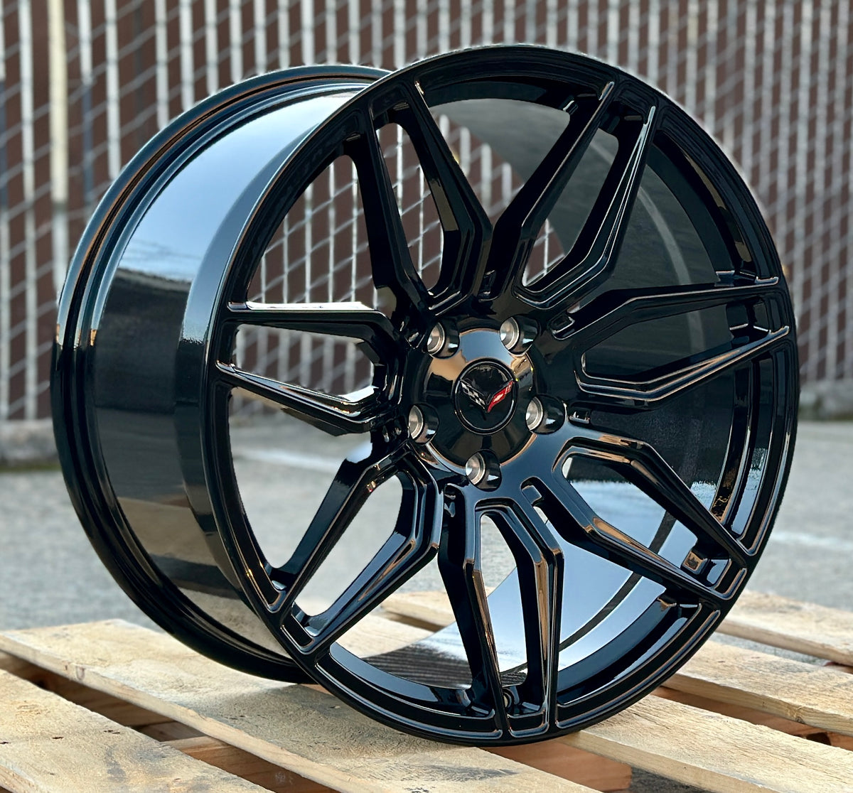 Gloss black 19" and 20" monoblock forged lightweight wheels for Chevy Corvette C8 Stingray and Z06 by OE Style Wheels.