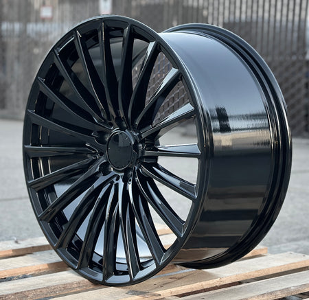 19-inch AMG style gloss black wheels by OE Style Wheels for Mercedes-Benz CLA, C, E, S, CLS, GLC, GLE models.
