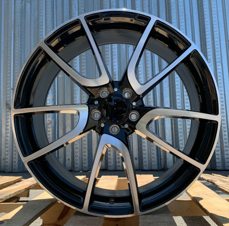 19-inch gloss black machined face wheels by OE Style Wheels for Mercedes-Benz C-Class, E-Class, S-Class, CLS, and AMG models.