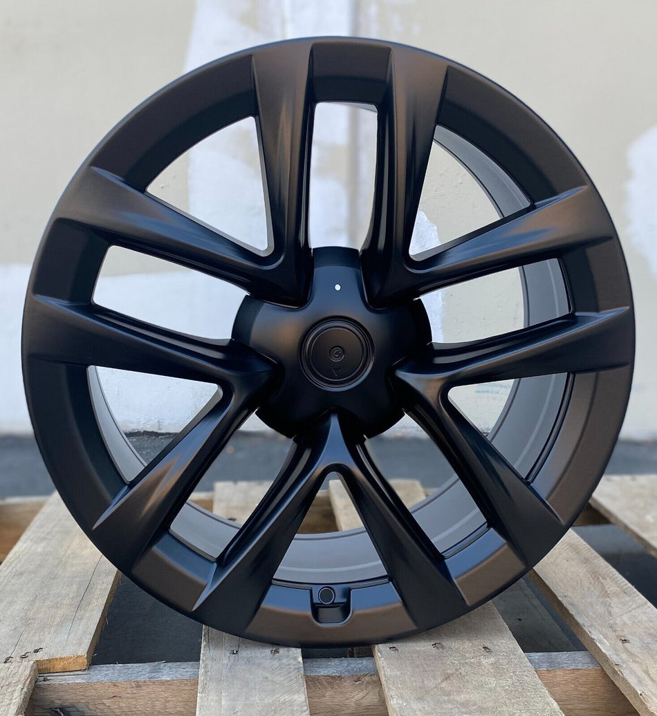Matte black 19-inch OE Style Wheels automotive rims fitting Tesla Model 3 AWD, RWD, Long Range, and Performance models.
