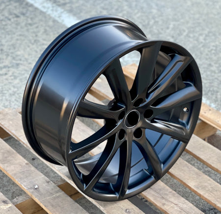 19-inch OE Style Wheels turbine-style matte black rims for Tesla Model S and X, automotive wheels with sleek design.