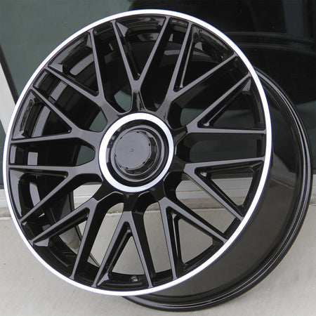 20-inch AMG SL style gloss black Mercedes wheels by OE Style Wheels, fitting C, E, S, CLS, GLC, GLE, GLS models.