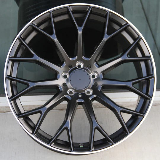 19-inch black machined tip wheels from OE Style Wheels, designed for Mercedes C, E, S, CLS, GLC, GLE, GLS, AMG models.