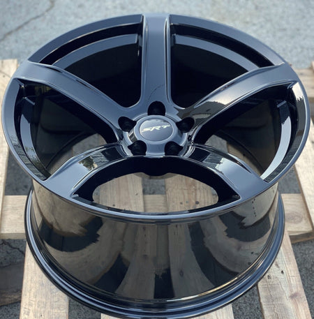 Gloss black 20-inch HC2 Style deep concave wheels for Dodge Challenger, Charger, Scat Pack, Hellcat, Redeye, and Widebody models.
