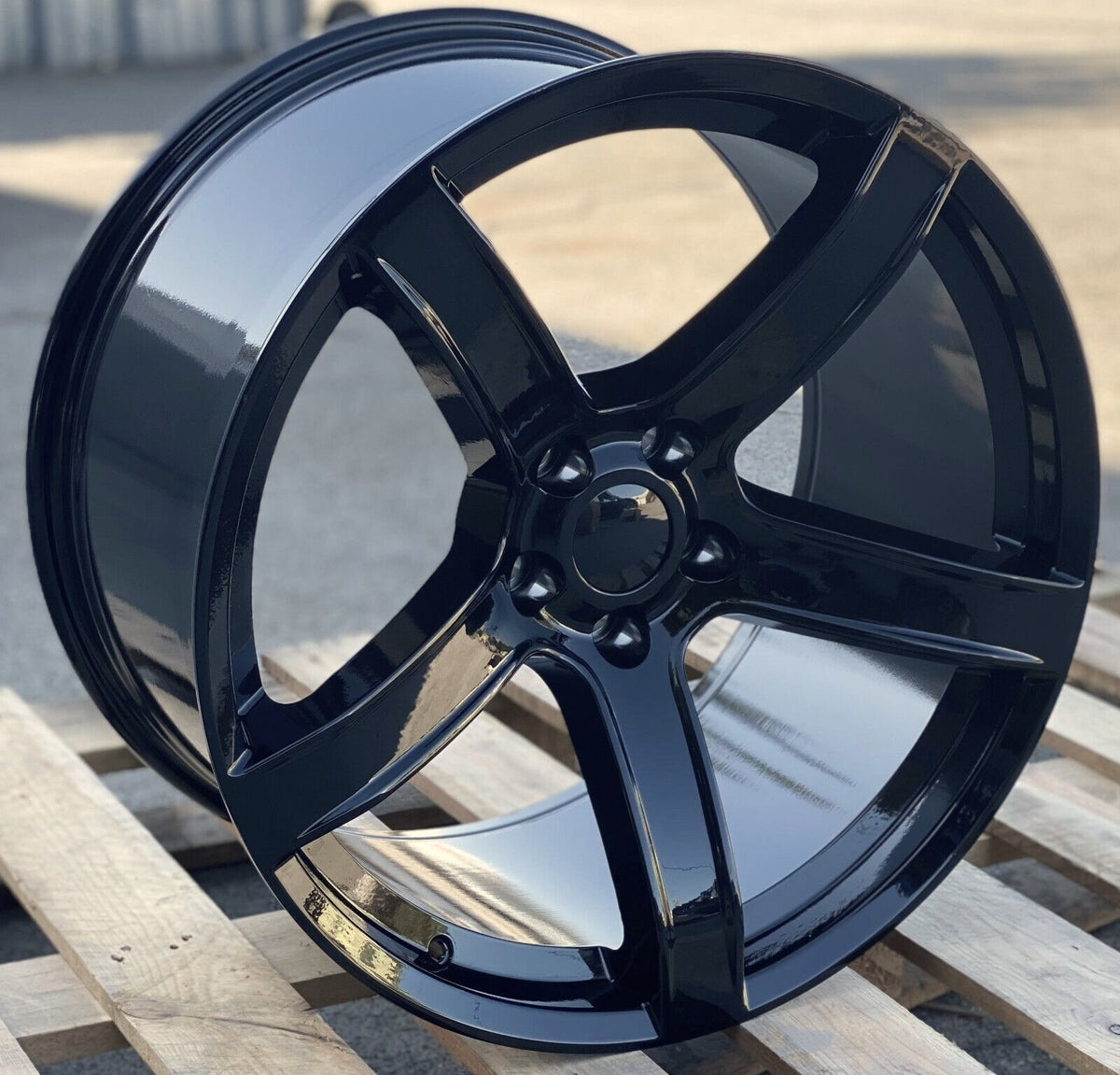 Gloss black 20-inch HC2 Style deep concave wheels by OE Style Wheels on a Dodge Challenger widebody, SRT, Hellcat, or Redeye.