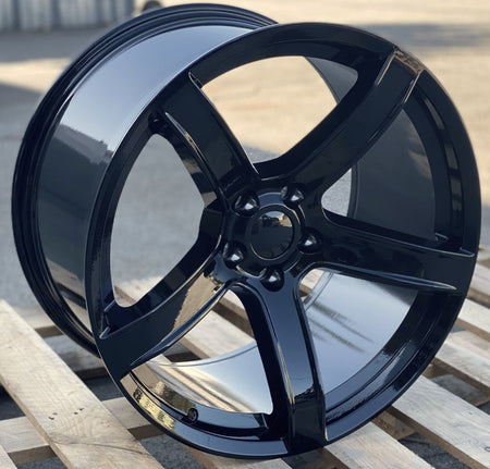 Gloss black 20-inch HC2 Style deep concave wheels by OE Style Wheels on a Dodge Challenger widebody, SRT, Hellcat, or Redeye.