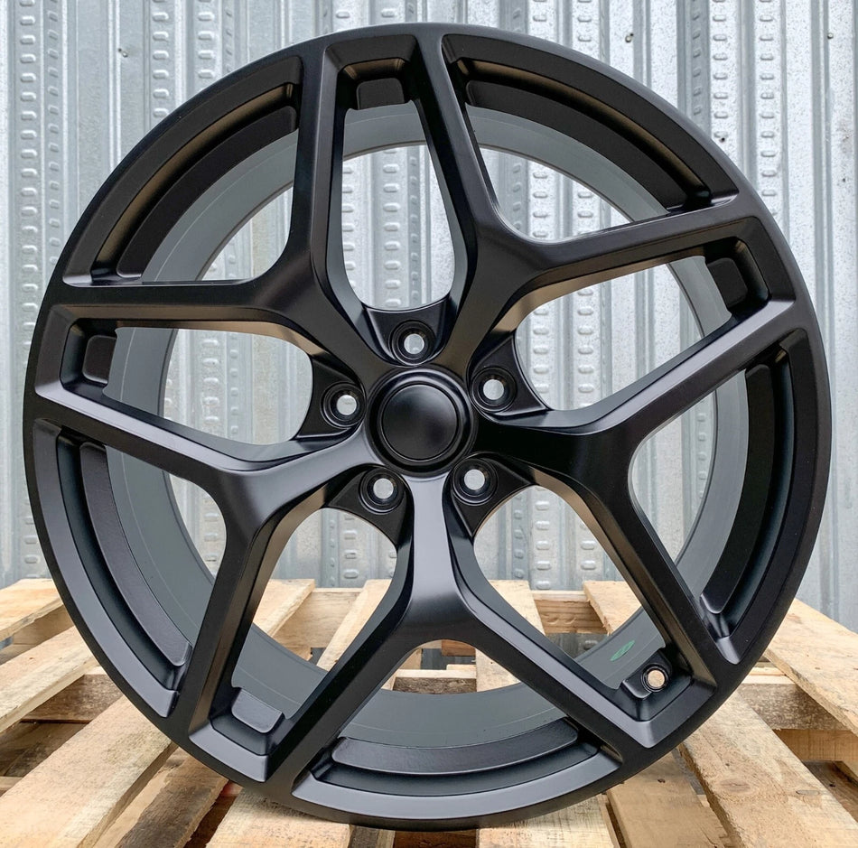 20-inch matte black OE Style Wheels automotive rims fitting Chevy Camaro ZL1 SS LT, showcasing sleek wheel design.