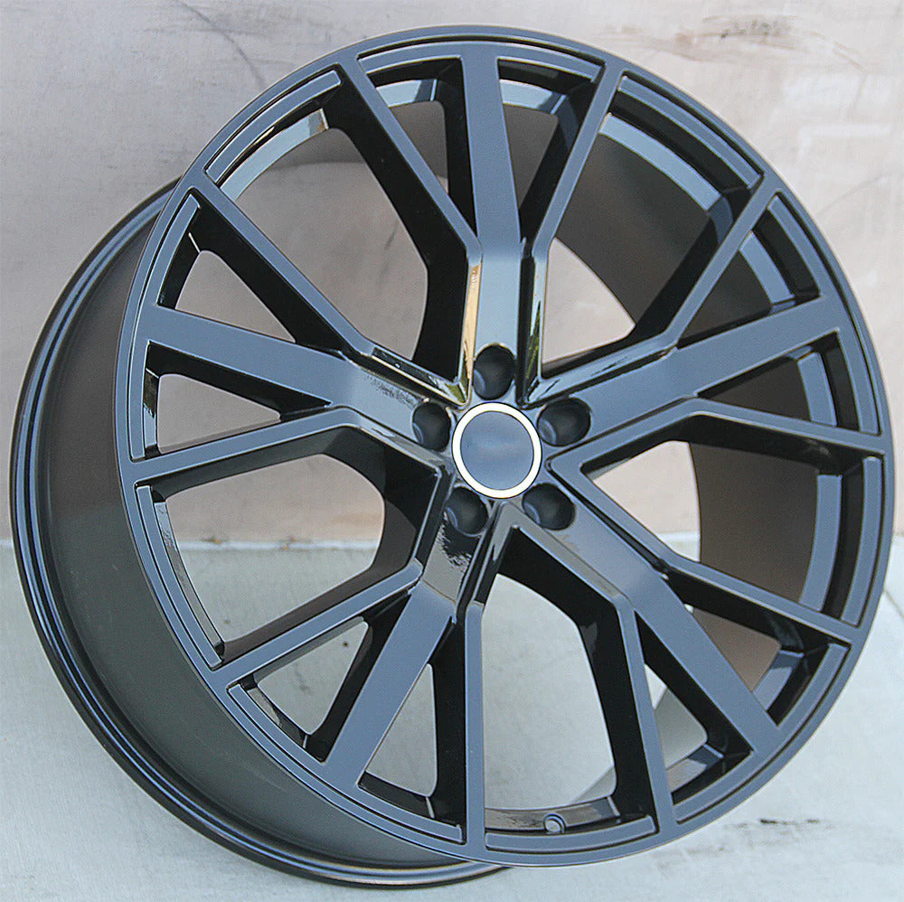 Gloss black 21-inch OE Style Wheels for Audi A5 S5 A6 S6 A7 S7 A8 S8 Q5 Q7 Q8 RS3 RS5 RS7 E-tron in a sleek, shiny finish.