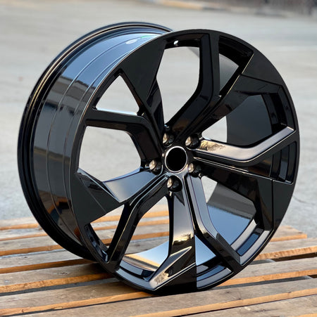 21-inch OE Style Wheels RS design gloss black rims for Audi A7, S7, Q5, Q7, Q8, SQ7, RSQ8, and E-Tron models.