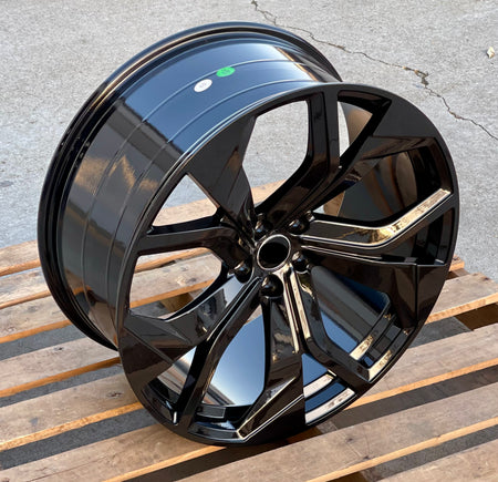 21-inch OE Style Wheels RS design gloss black rims for Audi A7 S7 Q5 Q7 Q8 SQ7 RSQ8 Etron, showcasing sleek automotive wheel style.
