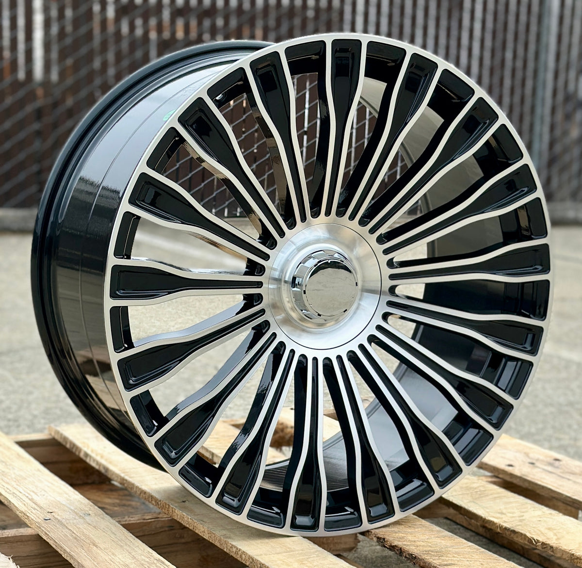 22-inch Maybach style black machined Mercedes wheels for CLS, S, GLE, GLS, and AMG models by OE Style Wheels.