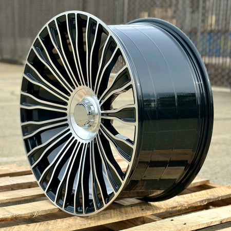 22-inch Maybach style black machined Mercedes wheels, fit for CLS, S, GLE, GLS, AMG models, by OE Style Wheels.