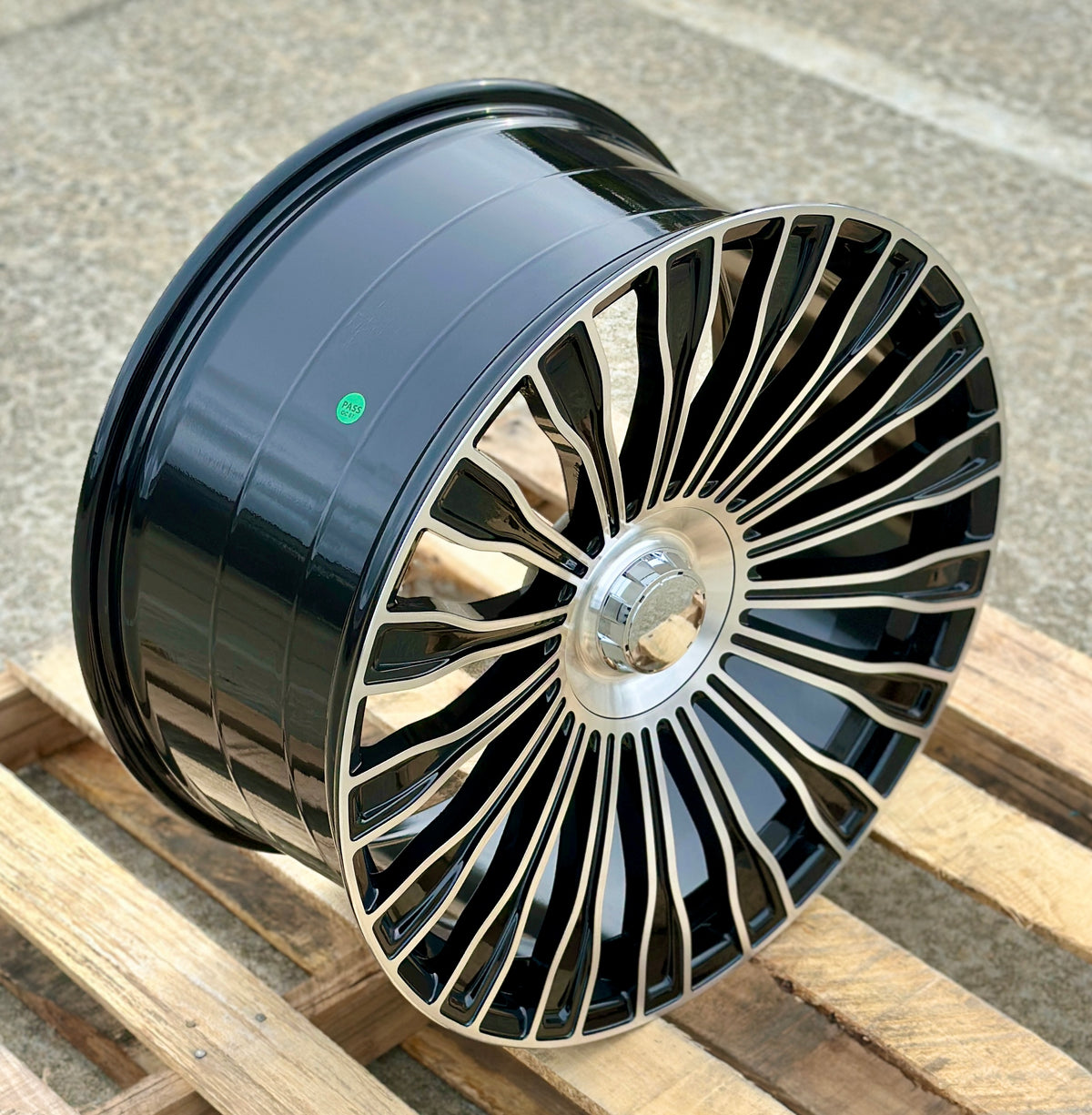 22-inch Maybach style black machined Mercedes wheels on a vehicle, fitting CLS, S, GLE, GLS, AMG models, by OE Style Wheels