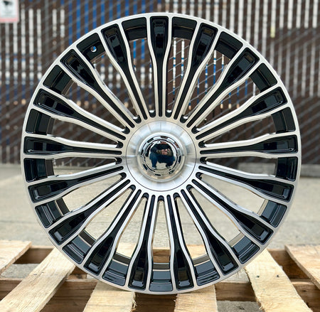 22-inch Maybach style black machined Mercedes wheels for CLS, S, GLE, GLS, AMG models by OE Style Wheels.