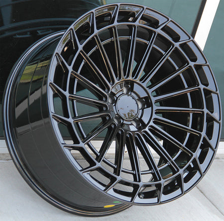 22-inch Gloss Black Mesh Wheels for Mercedes CLS, S, GLE, GLS, AMG by OE Style Wheels, showing the sleek alloy wheel design.