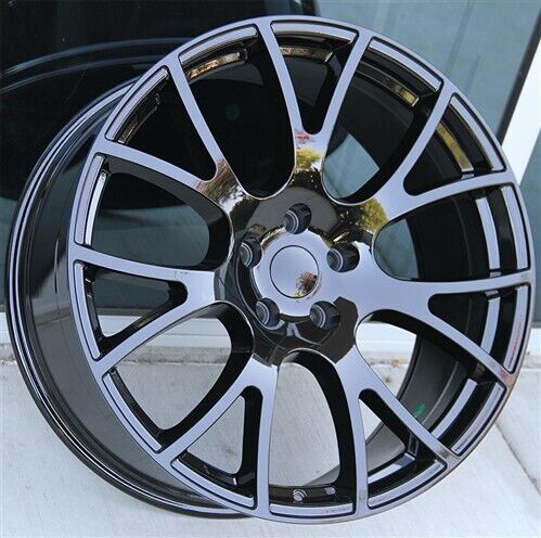 22-inch gloss black mesh style OE Style Wheels for Dodge Durango, Jeep Grand Cherokee, and similar SUVs with alloy rims.