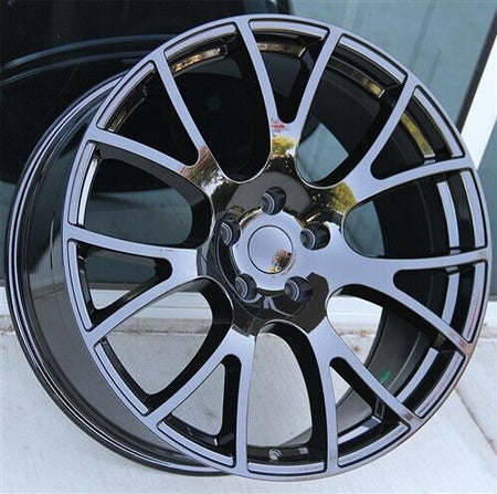 22-inch gloss black mesh style OE Style Wheels for Dodge Durango, Jeep Grand Cherokee, and similar SUVs with alloy rims.