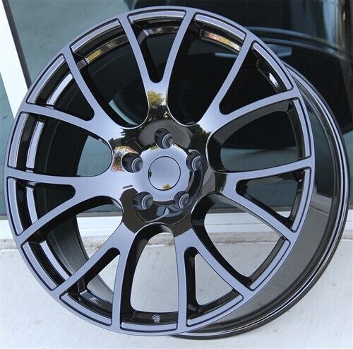 22-inch Gloss Black Mesh Style OE Style Wheels for Dodge Durango, Jeep Grand Cherokee, and SRT models, showcasing a sleek, modern design.