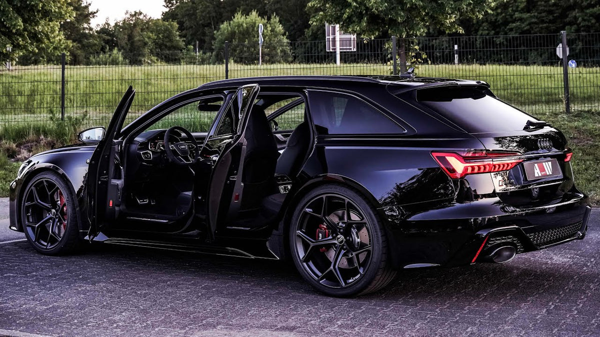 22-inch OE Style RS6 Performance wheels on an Audi A6, showing sleek black rims with sporty design.