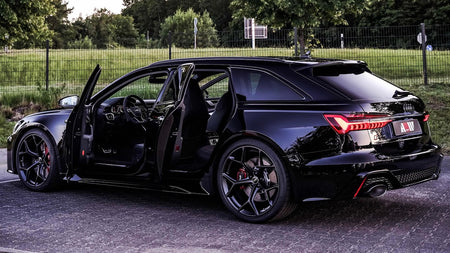 22-inch OE Style RS6 Performance wheels on an Audi A6, showing sleek black rims with sporty design.