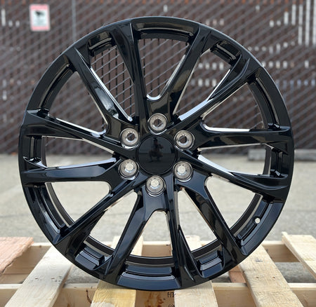 22-inch OE Style Wheels Sierra gloss black rims for Chevy Silverado, Suburban, Tahoe, GMC Sierra, Yukon automotive wheels.