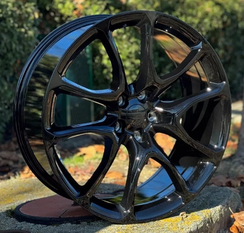 22-inch Hellcat style gloss black wheels by OE Style Wheels for Dodge Durango and Jeep Grand Cherokee vehicles.