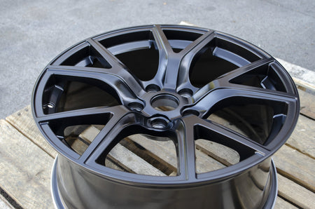 22-inch satin black OE Style Wheels for Dodge Durango, Jeep Grand Cherokee, and SRT models, showcasing sleek automotive rims.