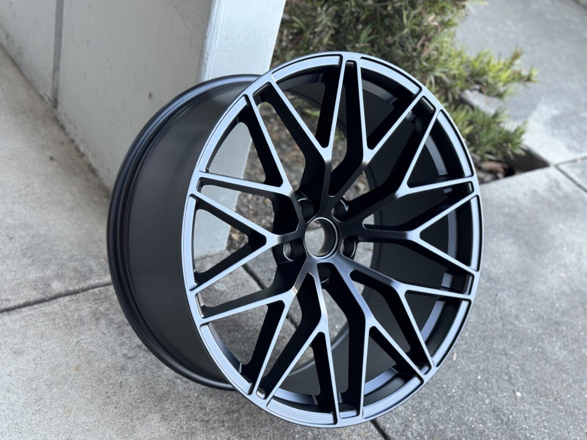 21-inch OE Style Wheels RS Spyder matte black alloy wheels for Porsche Macan, featuring sleek multi-spoke design and high-quality finish