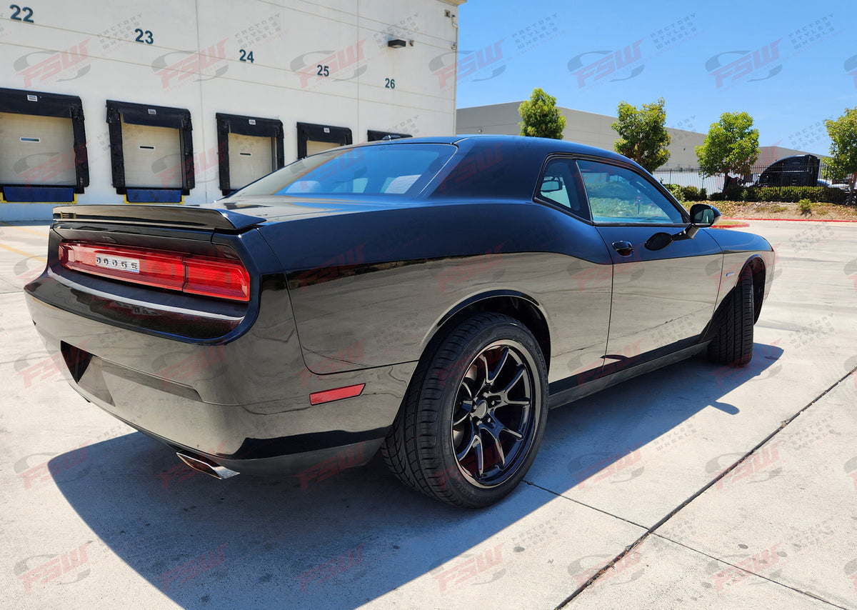 20-inch Gloss Black OE Style Wheels for Dodge Challenger, Charger, SRT, Hellcat, and Scat Pack narrow body models.