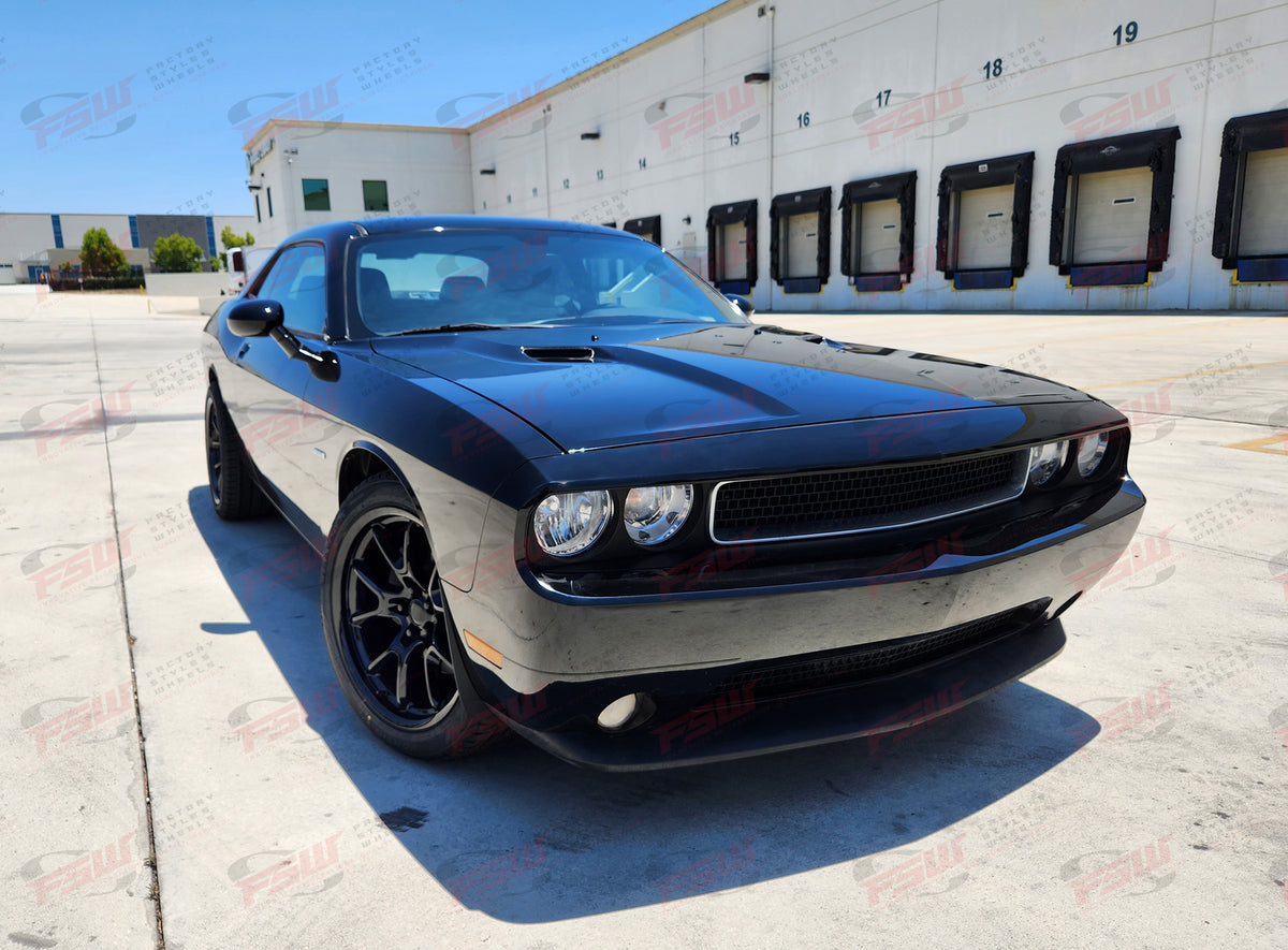 Gloss black 20-inch anniversary style wheels for Dodge Challenger and Charger, OE Style Wheels, narrow body fit.