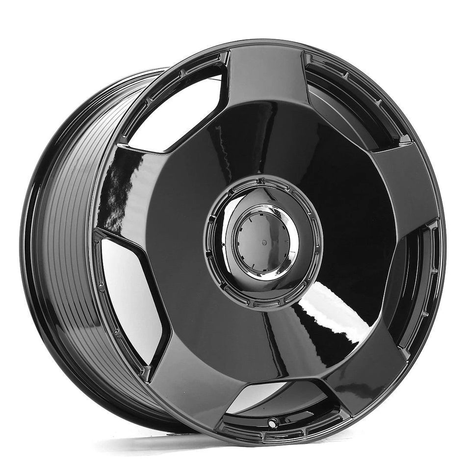 22-inch Maybach style gloss black wheels for Mercedes G-Class G500, G550, G63, and G65 AMG vehicles by OE Style Wheels.