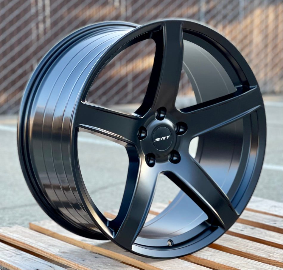 22-inch OE Style Wheels matte black automotive rims for Dodge Durango and Jeep Grand Cherokee, showcasing their stylish design.