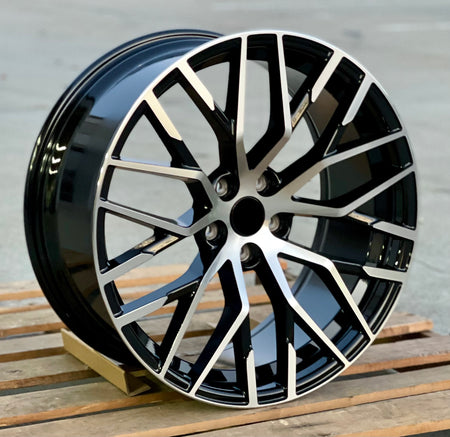 Black and machined 19-inch R8 style wheels by OE Style Wheels for Audi A3, S3, A4, S4, A5, S5, A6, S6, A7, S7, A8, S8, Q5, SQ5, RS