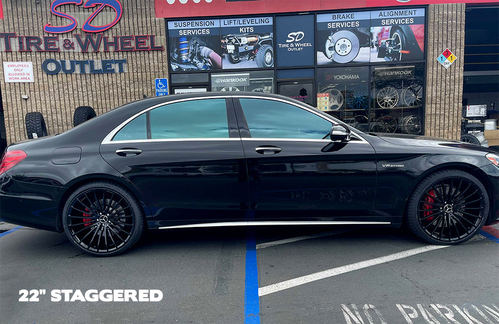 OE Style Wheels 19-inch AMG Gloss Black automotive rims for Mercedes CLA45, C300, E300, S550, and other Mercedes models.