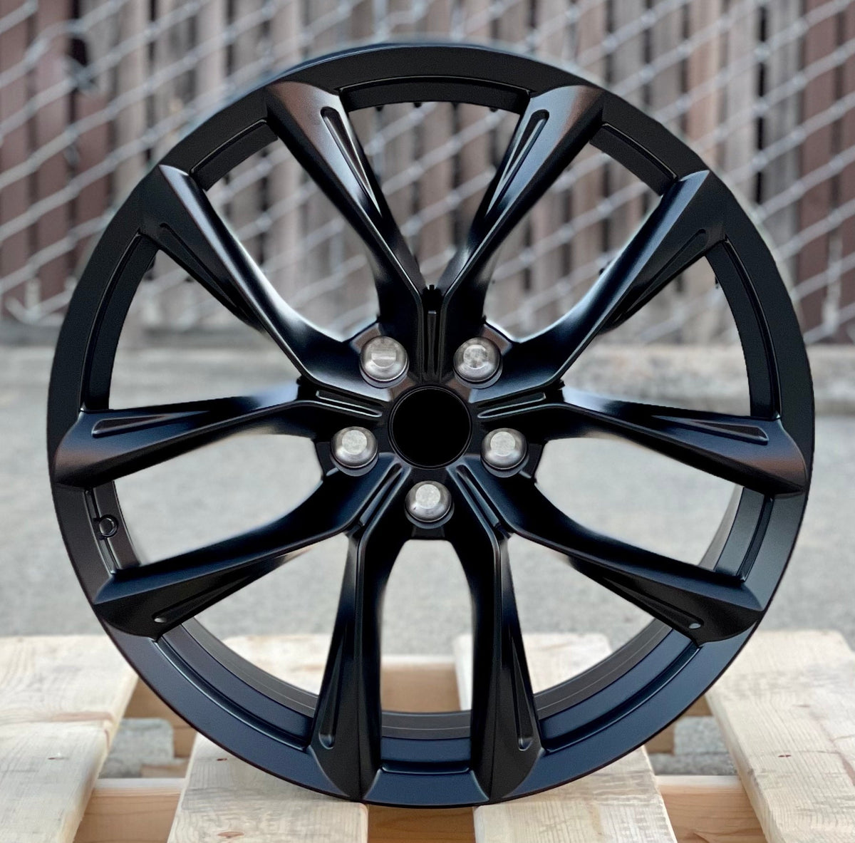 Matte black 19-inch OE Style Wheels automotive rims for Tesla Model S and X, showcasing sleek design and fitment details.