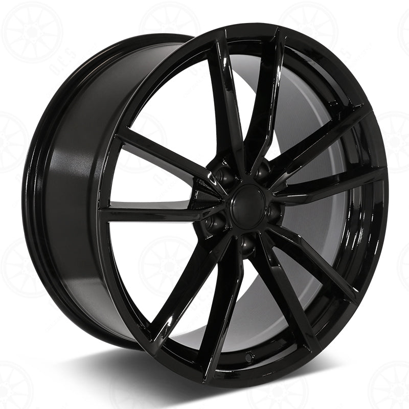 19-inch R Style gloss black wheels by OE Style Wheels on a Volkswagen GTI, Golf, Jetta, EOS, and Passat automotive rims.