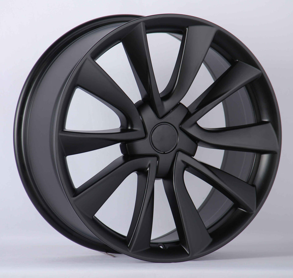19-inch satin black sport-style wheels for Tesla Model 3 by OE Style Wheels, showcasing sleek automotive rims for AWD, RWD, and Long Range models.