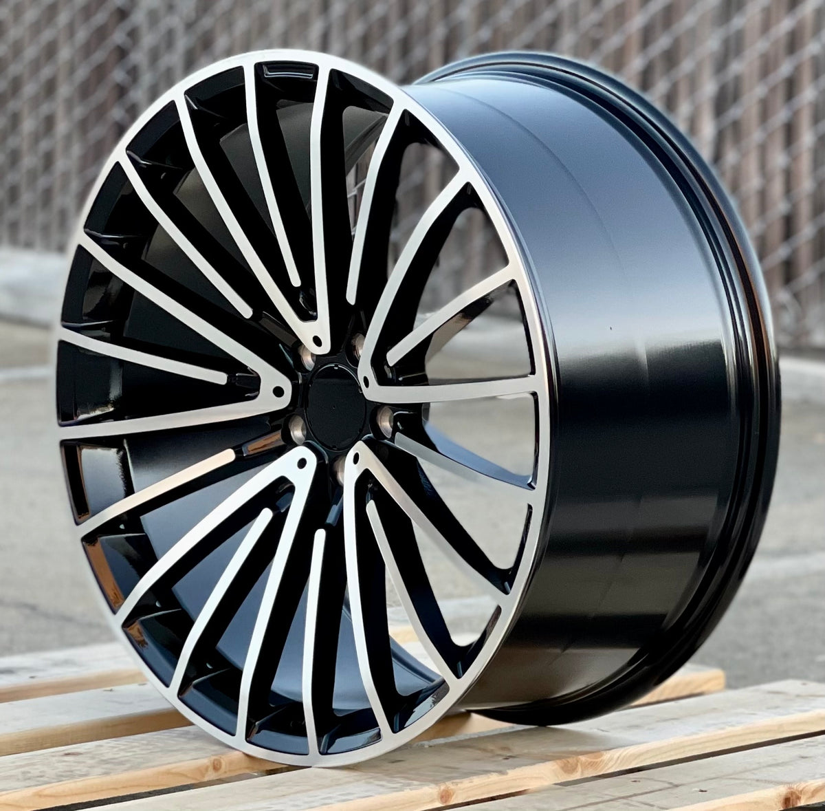 20-inch AMG style black machined Mercedes-Benz wheels by OE Style Wheels on luxury sedans and SUVs.