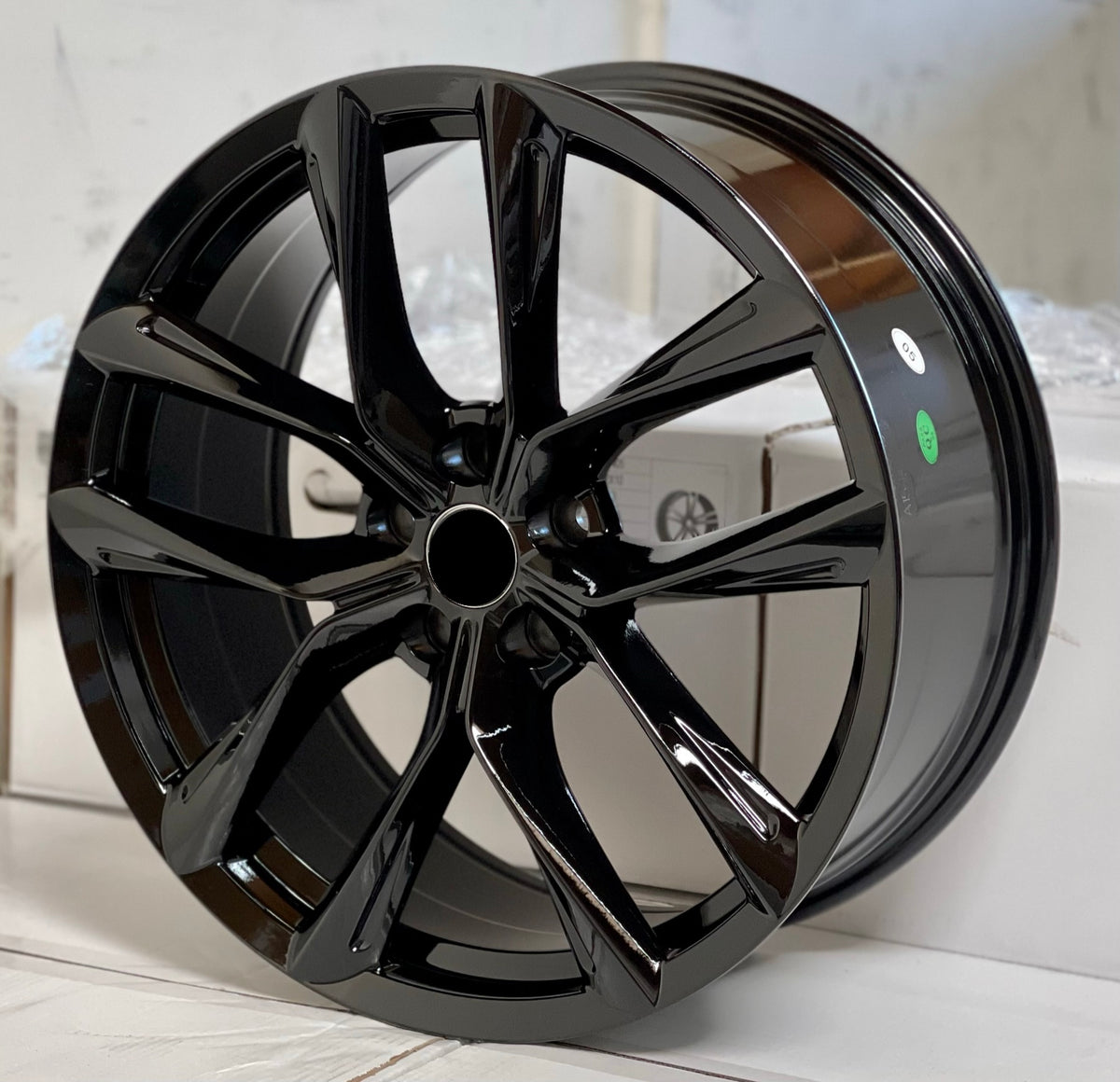 20-inch gloss black OE Style Wheels for Tesla Model 3 AWD, RWD, Long Range, and Performance models, showcasing sleek automotive rims.