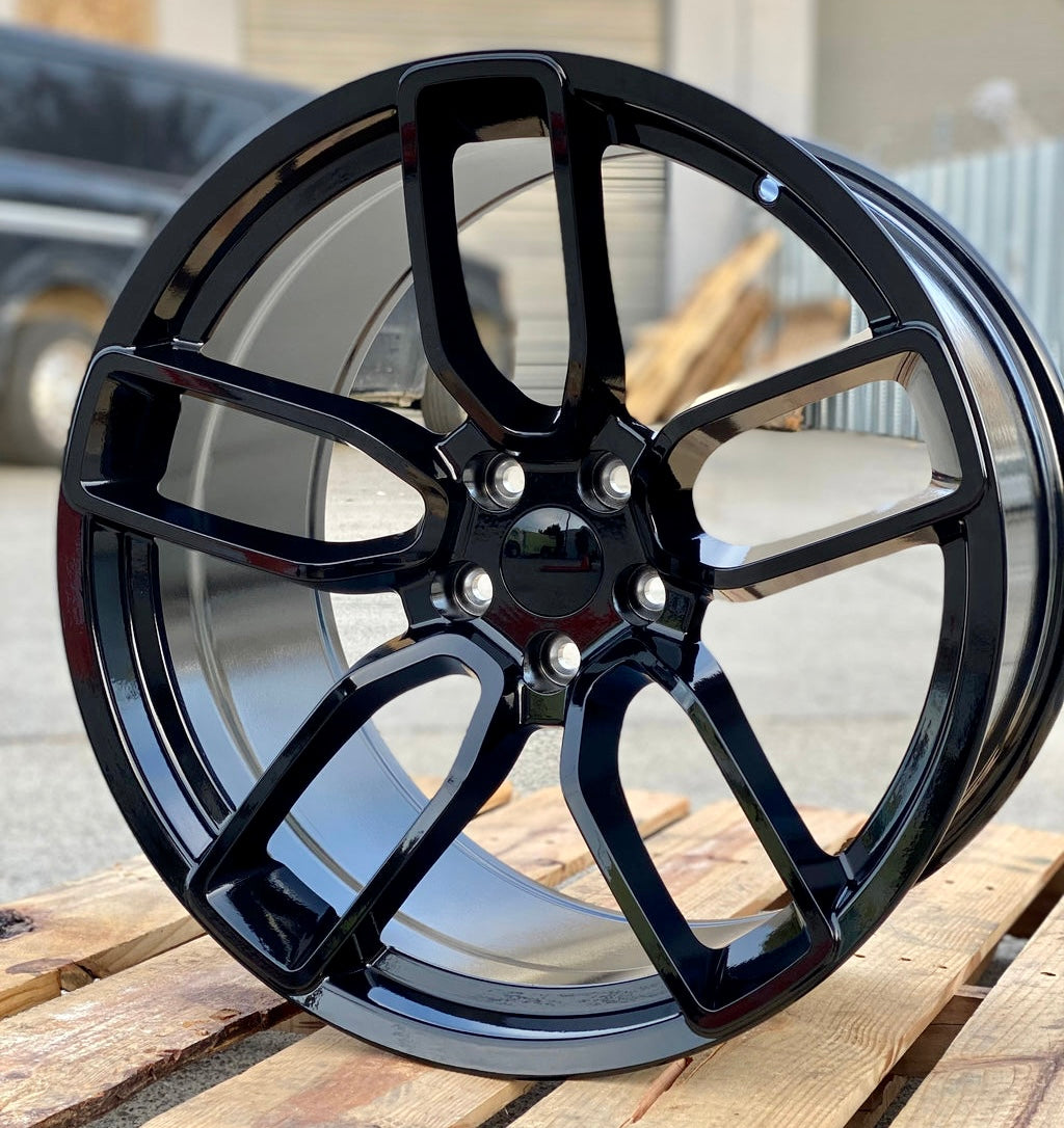 20-inch Hellcat style gloss black wheels for Dodge Challenger and Charger, OE Style Wheels automotive rims and rims.