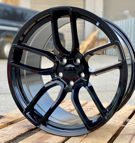 20-inch Hellcat style gloss black wheels for Dodge Challenger and Charger, OE Style Wheels automotive rims and rims.