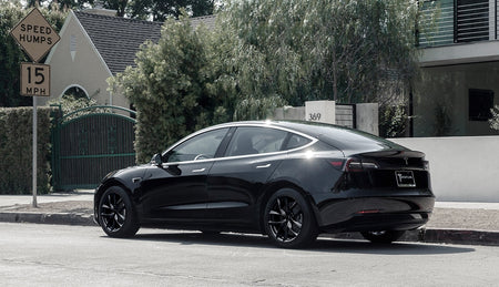20-inch matte black OE Style Wheels automotive rims fitting Tesla Model 3 AWD, RWD, Long Range, and Performance models.
