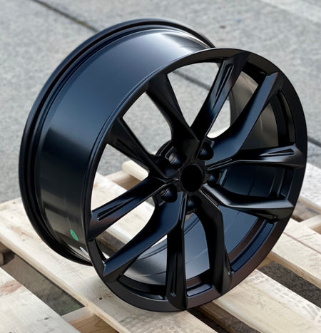 20-inch matte black OE Style Wheels for Tesla Model 3 AWD, RWD, Long Range, and Performance versions, featuring sleek automotive rims.