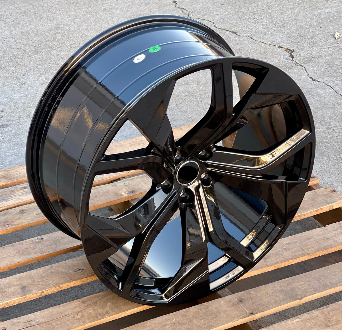 Set of four OE Style 20-inch RS gloss black wheels for Audi A5, S5, A6, S6, A7, Q5, Q7, Q8, RSQ8, and e-tron models